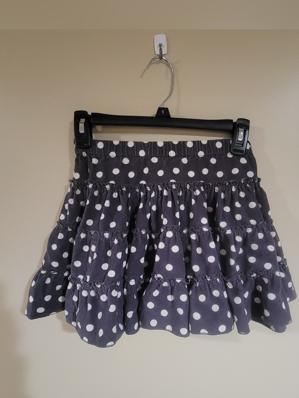 Garnet Hill Cotduroy Polka Dot Tiered Flowy Skirt Dark Grey Size 6 Girls